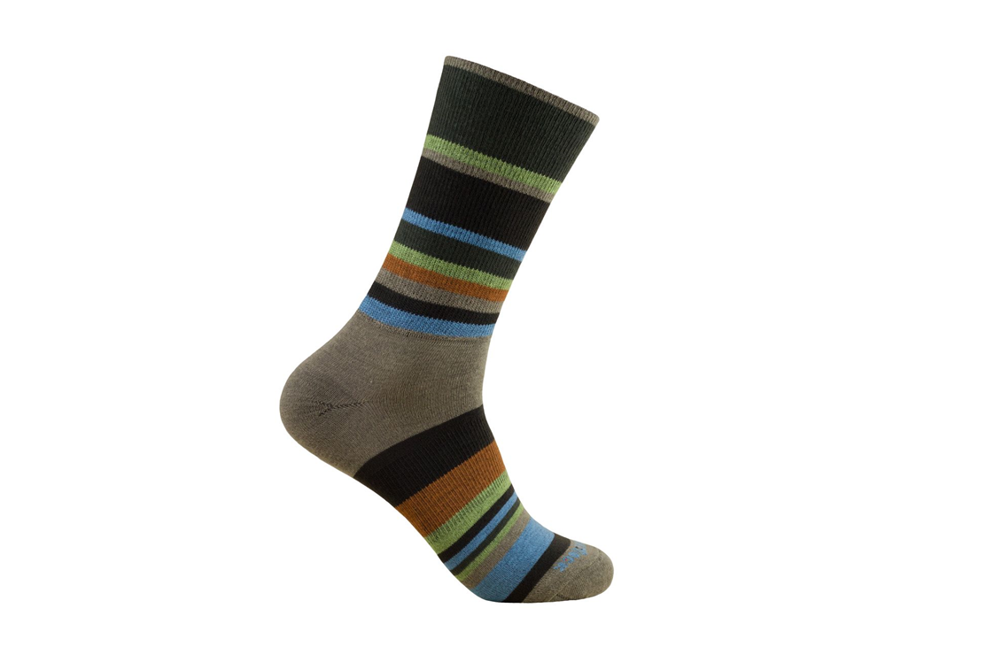 Wrightsock geringelt. Eine Sportsocke von Wirghtsock in Ringel-Design.